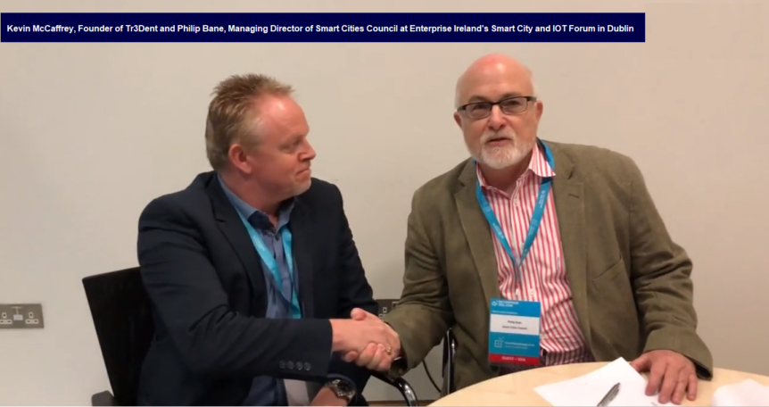 Philip Bane, Managing Director of Smart Cities Council and Kevin McCaffrey, Founder of Tr3Dent at Enterprise Ireland's Smart City and IOT Forum in Dublin